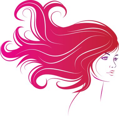 Woman face with long black hair clipart