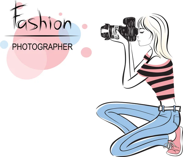 Belleza moda fotógrafo chica — Vector de stock