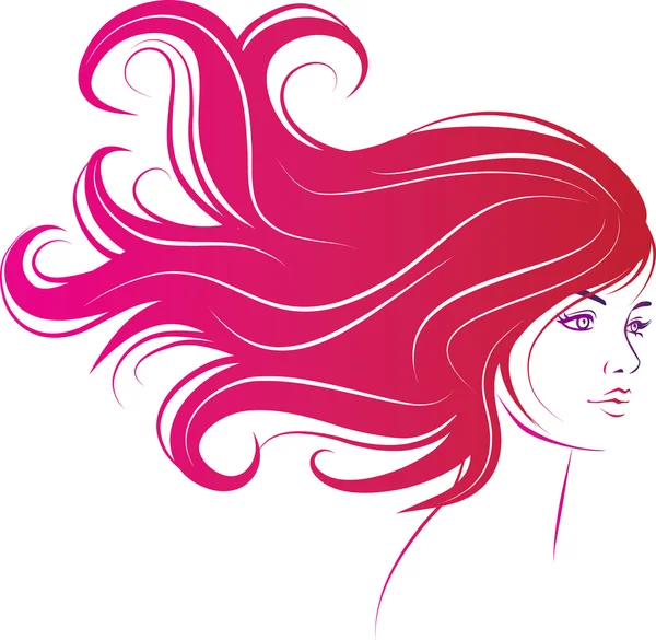 Cara de mujer con pelo largo y negro — Vector de stock
