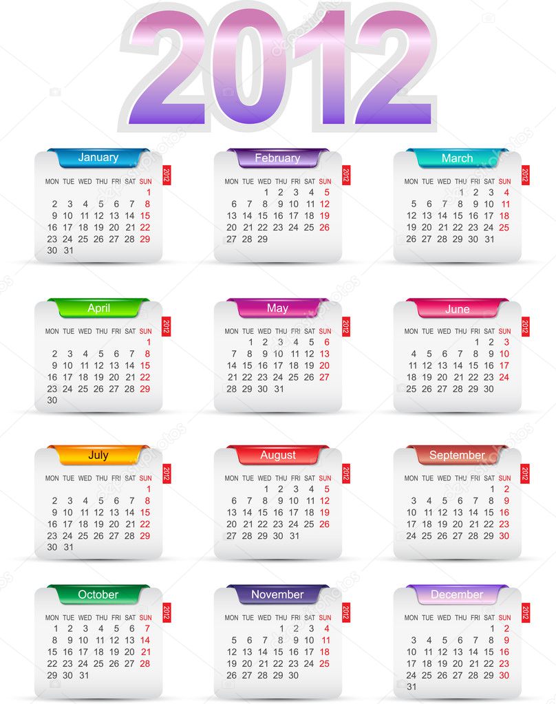 Set twelve month calendar 2012
