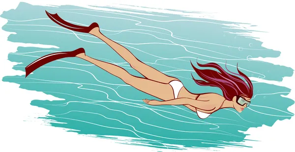 Menina nadando debaixo de água com máscara de natação — Vetor de Stock