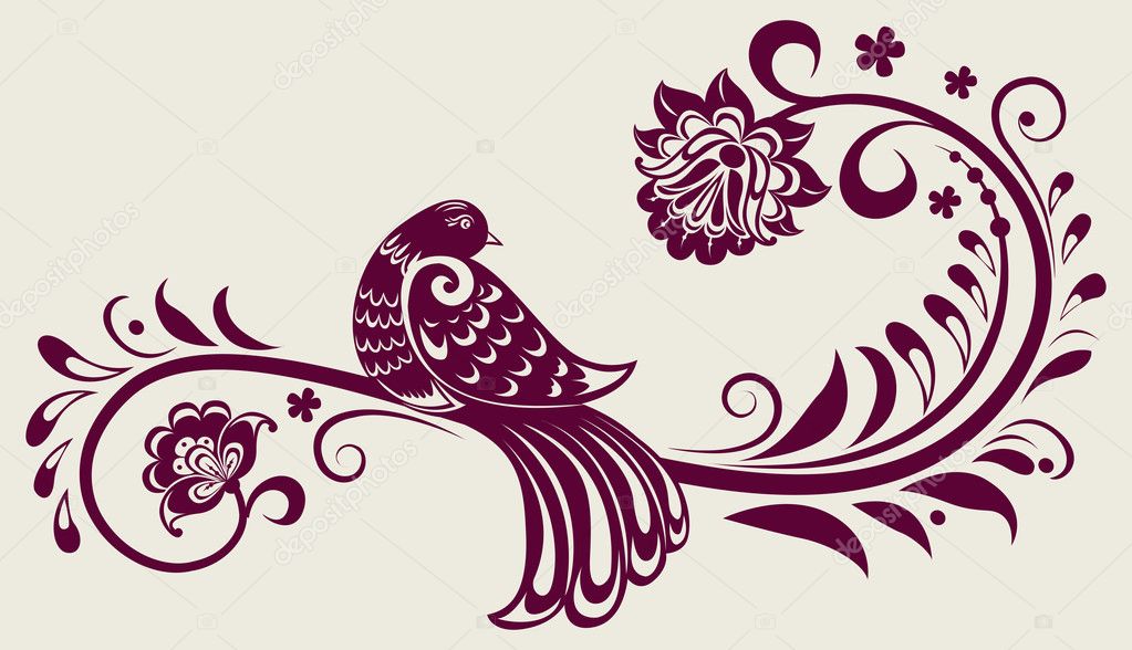 Vintage floral background with decorative bird