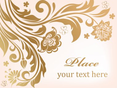 Gold floral background with decorative flowers clipart