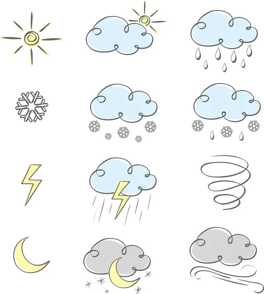 Ručně tažené hezký počasí ikony kolekce — Stockový vektor
