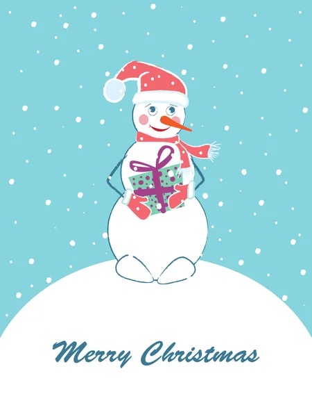 Καλά Χριστούγεννα κάρτα με χιονάνθρωπο. — Διανυσματικό Αρχείο