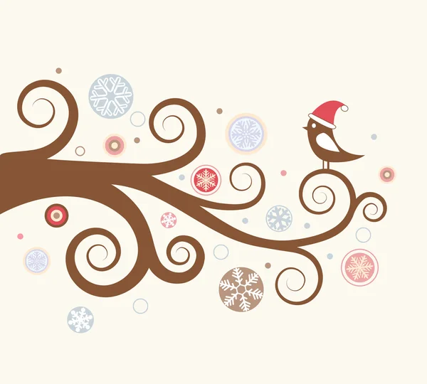 Vánoční přání. ptáček na větvi. — Stockový vektor