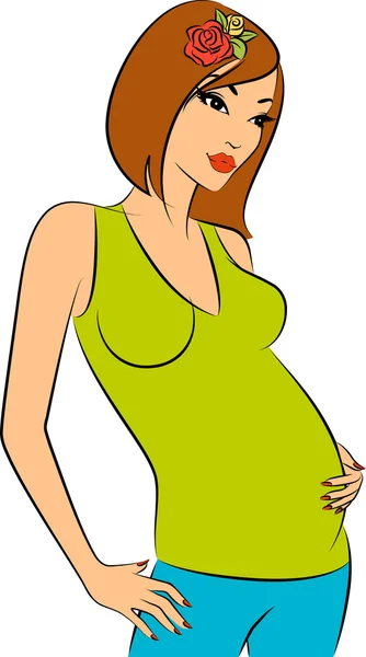 Красивая беременная женщина. — стоковый вектор
