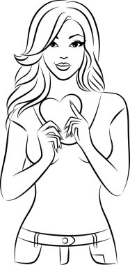 Beautiful girl with heart clipart