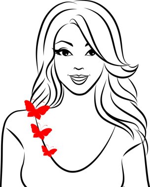 Silhouette of beautiful sexy woman with butterfly. clipart