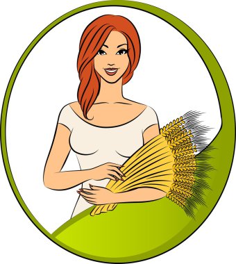 Beautiful girl with sheaf of wheat. clipart