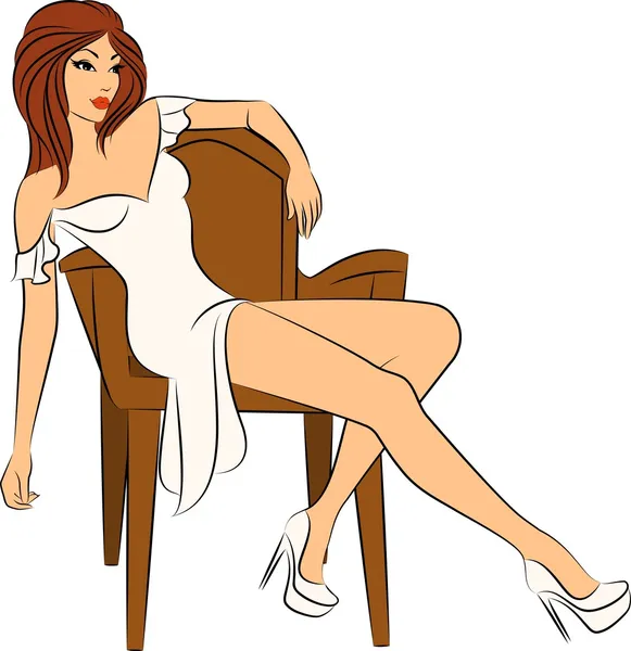 Bella donna siede su una sedia — Vettoriale Stock