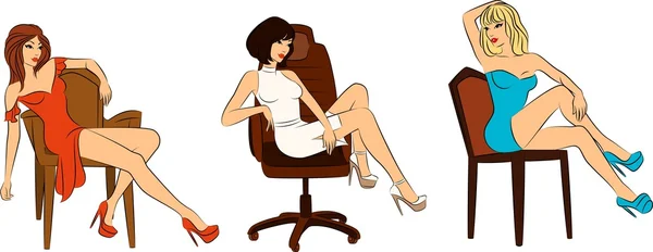 Gyönyörű nő ül egy széken — Stock Vector
