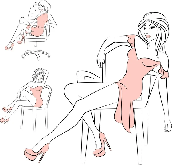 Mulher bonita senta-se em uma cadeira — Vetor de Stock