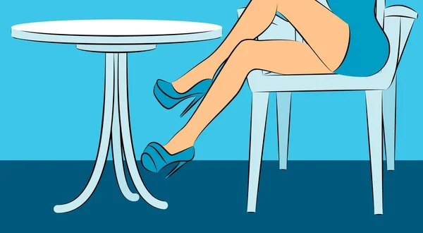 Mooie womanish voeten in schoenen in restaurant. — Stockvector
