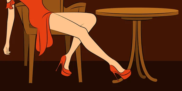 Piękne babski nogi w buty w restauracji. — Wektor stockowy