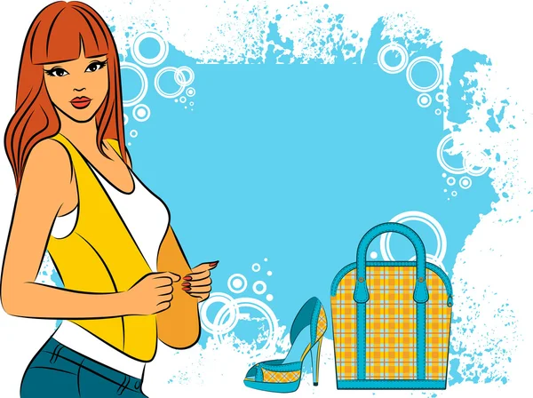 美少女漫画女性のバッグや靴。ベクトル — ストックベクタ