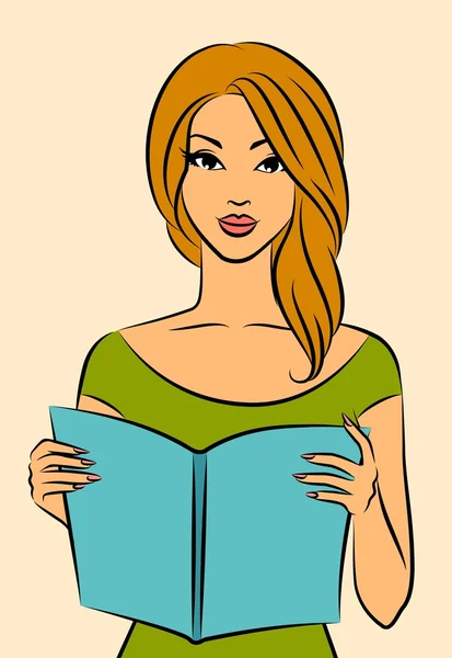 Beautiful girl with book — Stock Vector