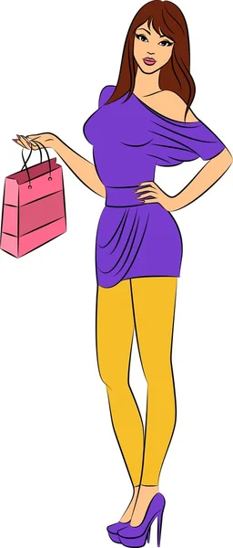 Krásné módní nákupní holka — Stockový vektor