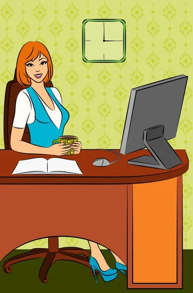 Geschäftsfrauen sitzen im Büro auf einem Stuhl. — Stockvektor