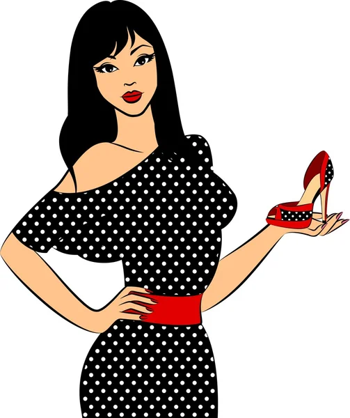 Menina bonita sonha com sapatos de mulher . — Vetor de Stock