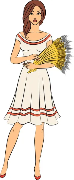 Belle fille avec une gerbe de blé . — Image vectorielle