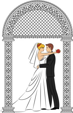 Illustration of beautiful bride and groom silhouette clipart