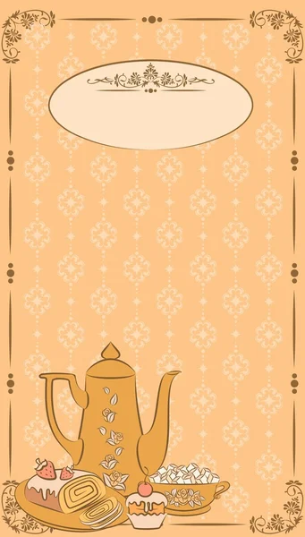 Vintage thee set en zoet gebak. vector — Stockvector