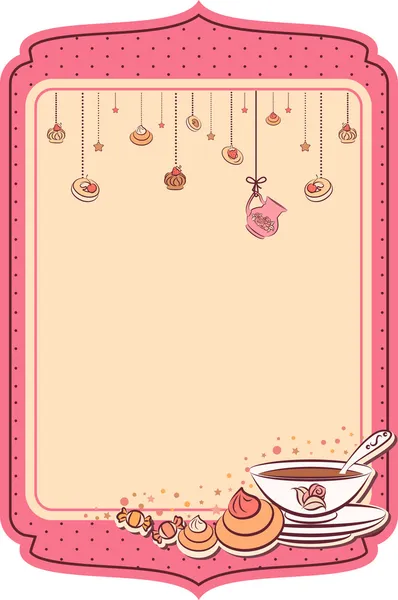 Vintage tea set and sweet cakes. Vector — Stock Vector