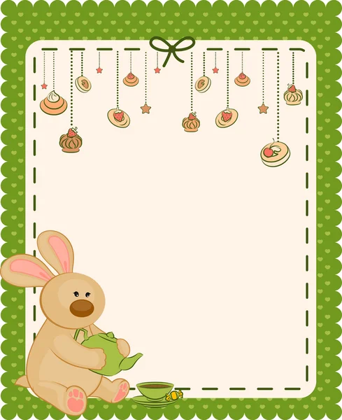 Vintage background with sweet cakes and rabbit — Stock Vector