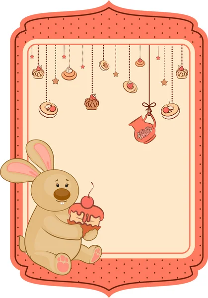 复古背景与香甜的月饼和兔 — 图库矢量图片