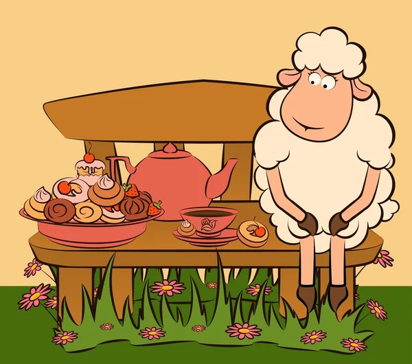 Винтажный фон со сладкими пирогами и овчиной — стоковый вектор