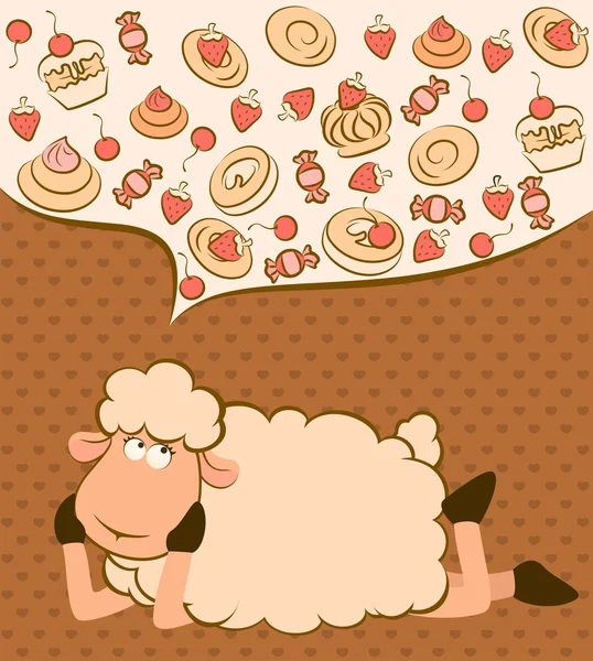 Background with sweet cakes and sheep — Stock Vector