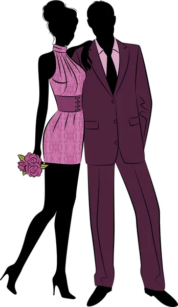 Illustration vectorielle de la belle silhouette des mariés — Image vectorielle