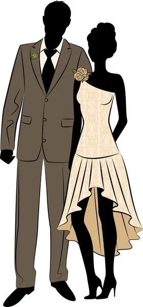 Vettore Illustrazione di bella silhouette sposa e sposo — Vettoriale Stock
