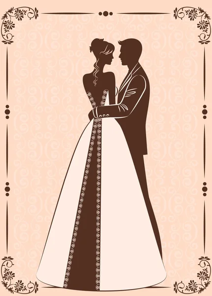 Illustration of beautiful bride and groom silhouette — Stock Vector