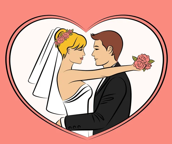 Vector Ilustración de la hermosa silueta de novia y novio — Archivo Imágenes Vectoriales
