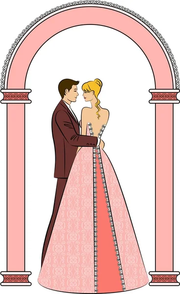 Vector Ilustración de la hermosa silueta de novia y novio — Vector de stock