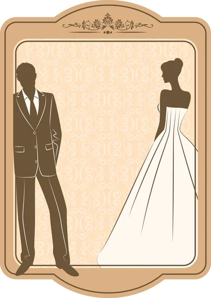 Vektorové ilustrace krásná nevěsta a ženich silueta — Stockový vektor