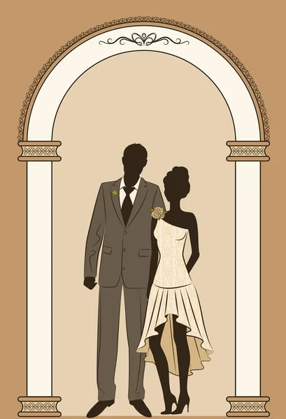 Vektorové ilustrace krásná nevěsta a ženich silueta — Stockový vektor