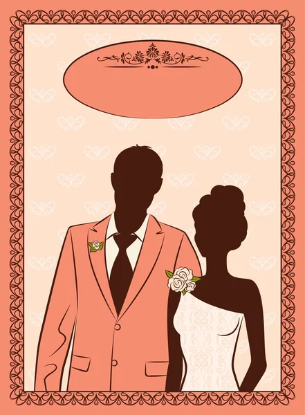 Vector Illustration of beautiful bride and groom silhouette — Stock Vector