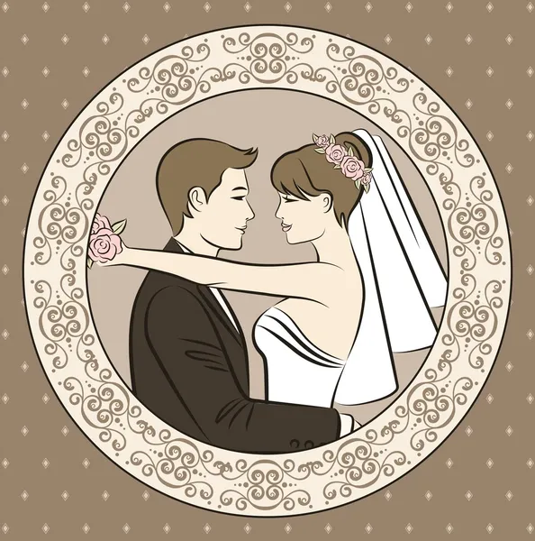 Vektor-Illustration der schönen Silhouette von Braut und Bräutigam — Stockvektor
