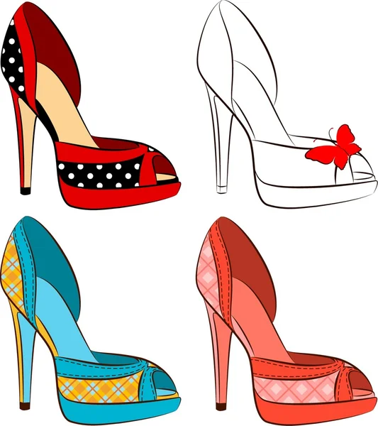 Beautiful set of shoes with high heel — Stock Vector