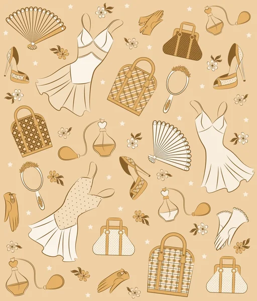 Robe de dessin animé, sac, parfum et chaussures — Image vectorielle