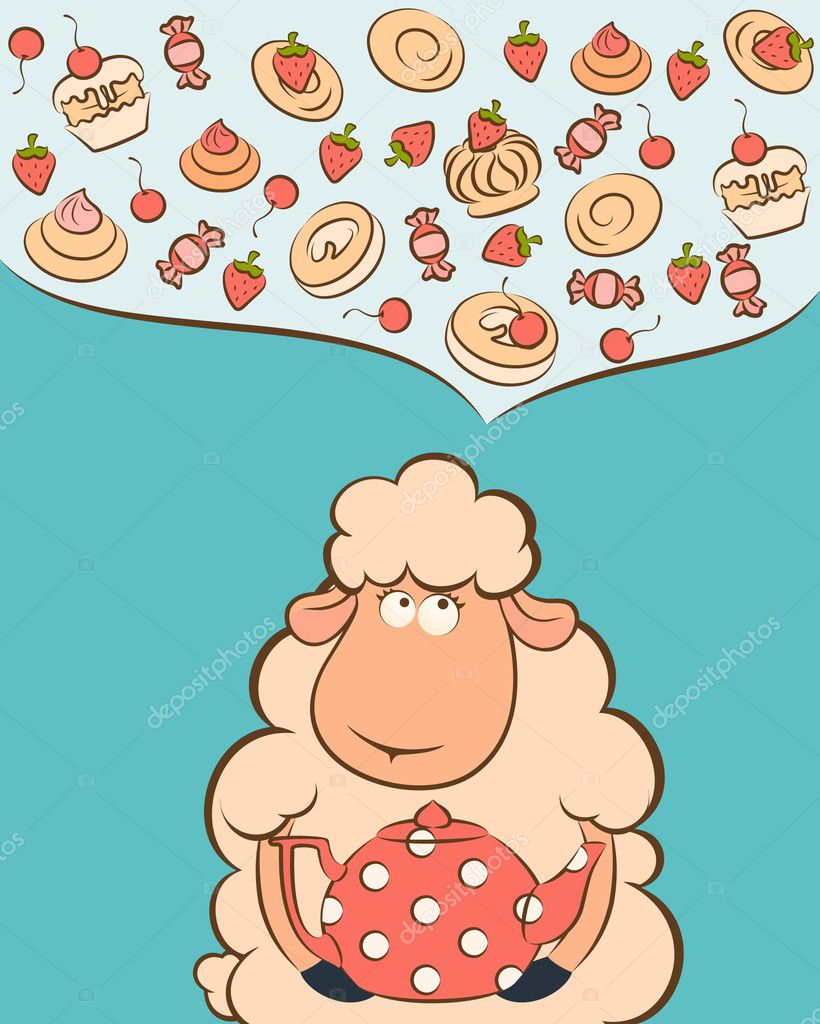 Vintage background with sweet cakes and sheep