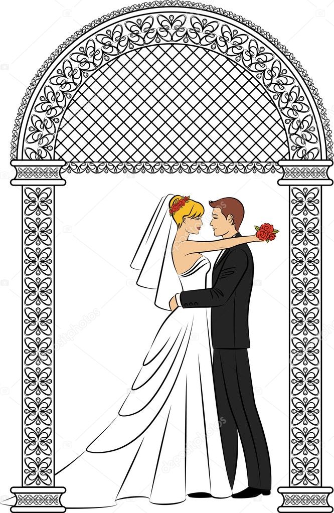 Illustration of beautiful bride and groom silhouette
