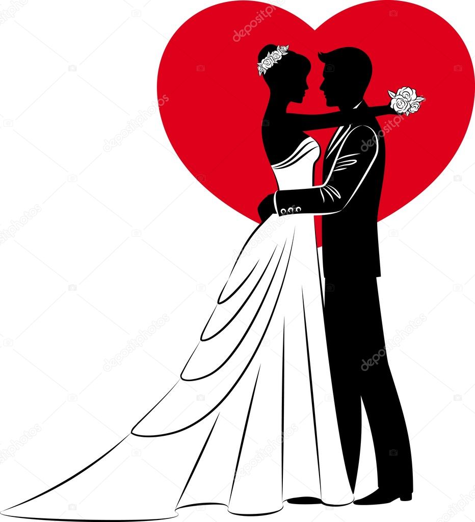 Vector Illustration of beautiful bride and groom silhouette