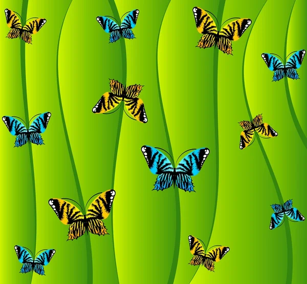 Fundo verde com pequenas borboletas — Vetor de Stock