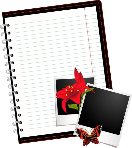Vector notitieboekje met fotolijsten met bloemen — Stockvector