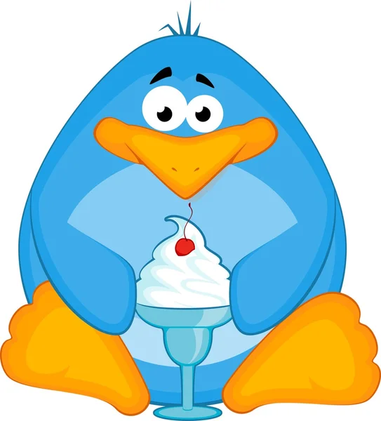 Kreslený malý tučňák se zmrzlinou a šlehačkou — Stockový vektor
