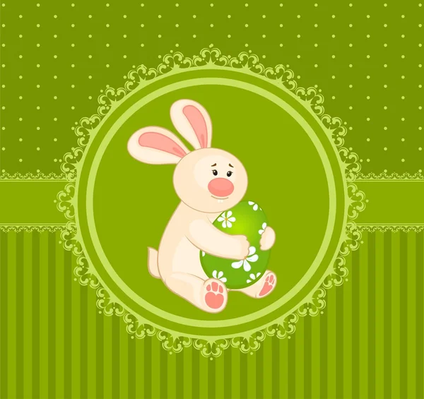 Пасхальний кролик з кольоровим яйцем. Великодня листівка — стоковий вектор